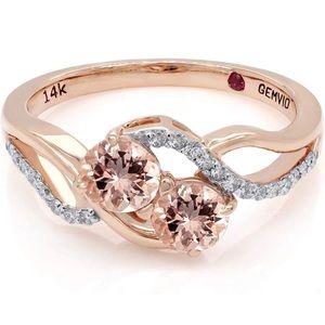 NEW Two Stone Bypass Morganite Ring 4.5MM Gemstone & Diamond 14K Rose Gold Sz 7